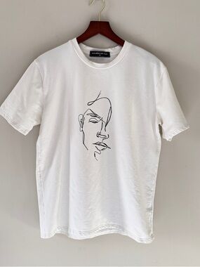 Minimalist White Graphic Tee with Line Art